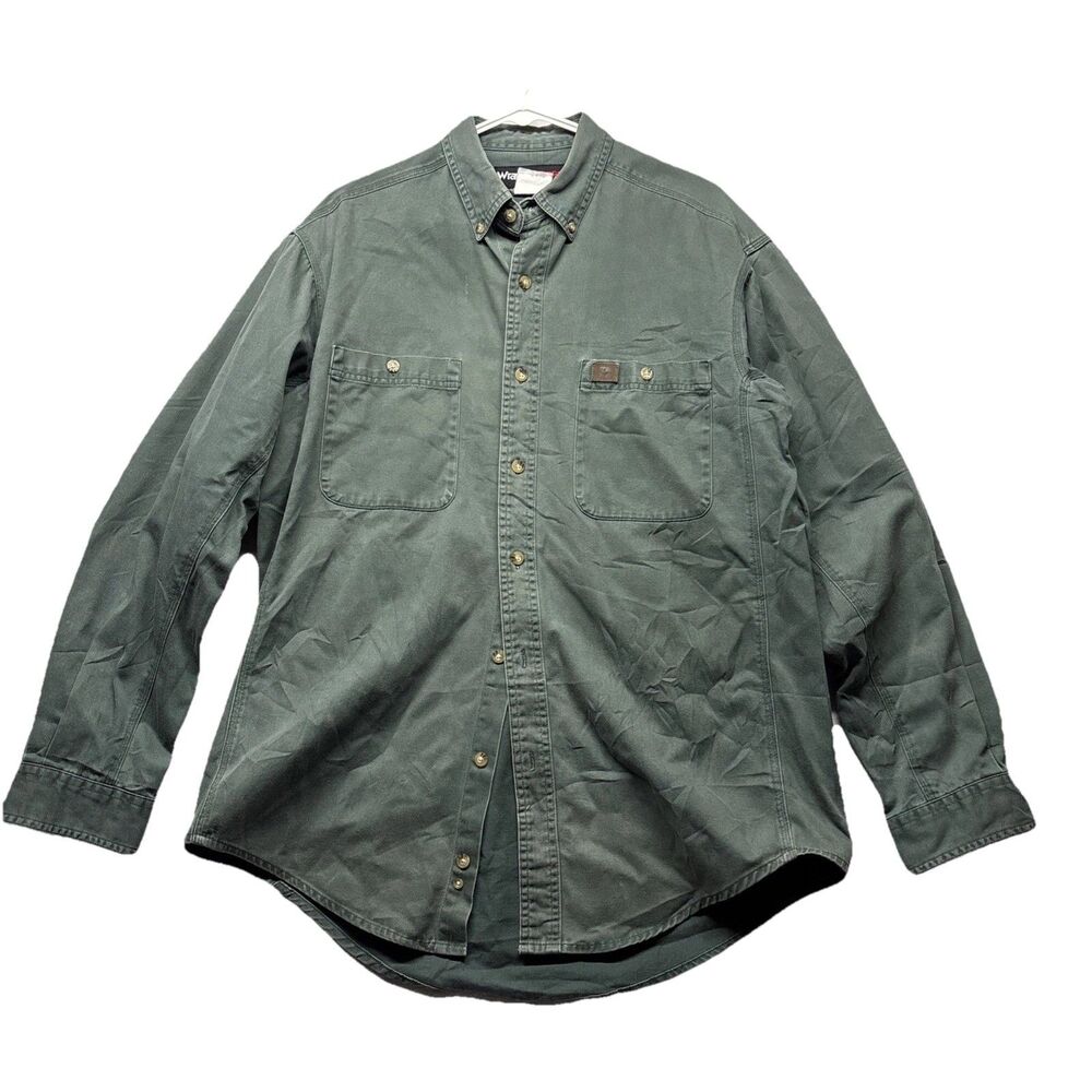 Wrangler Riggs Workwear Mens Green Cotton Twill Button Down Shirt L 103W501FG